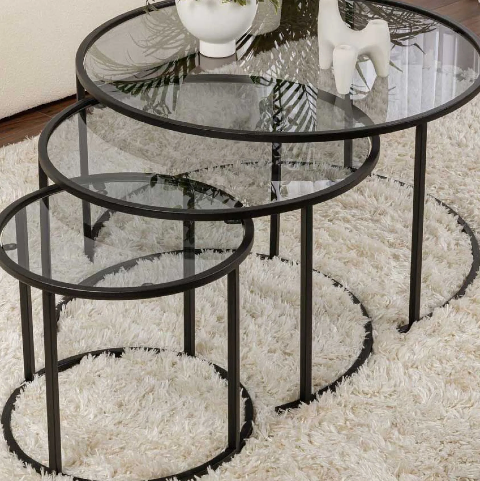 Couchtisch-Set Aurum - 100% TEMPERED GLASS - Schwarz - 43 x 80 x 80 cm
