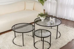 Couchtisch-Set Aurum - 100% TEMPERED GLASS - Schwarz - 43 x 80 x 80 cm