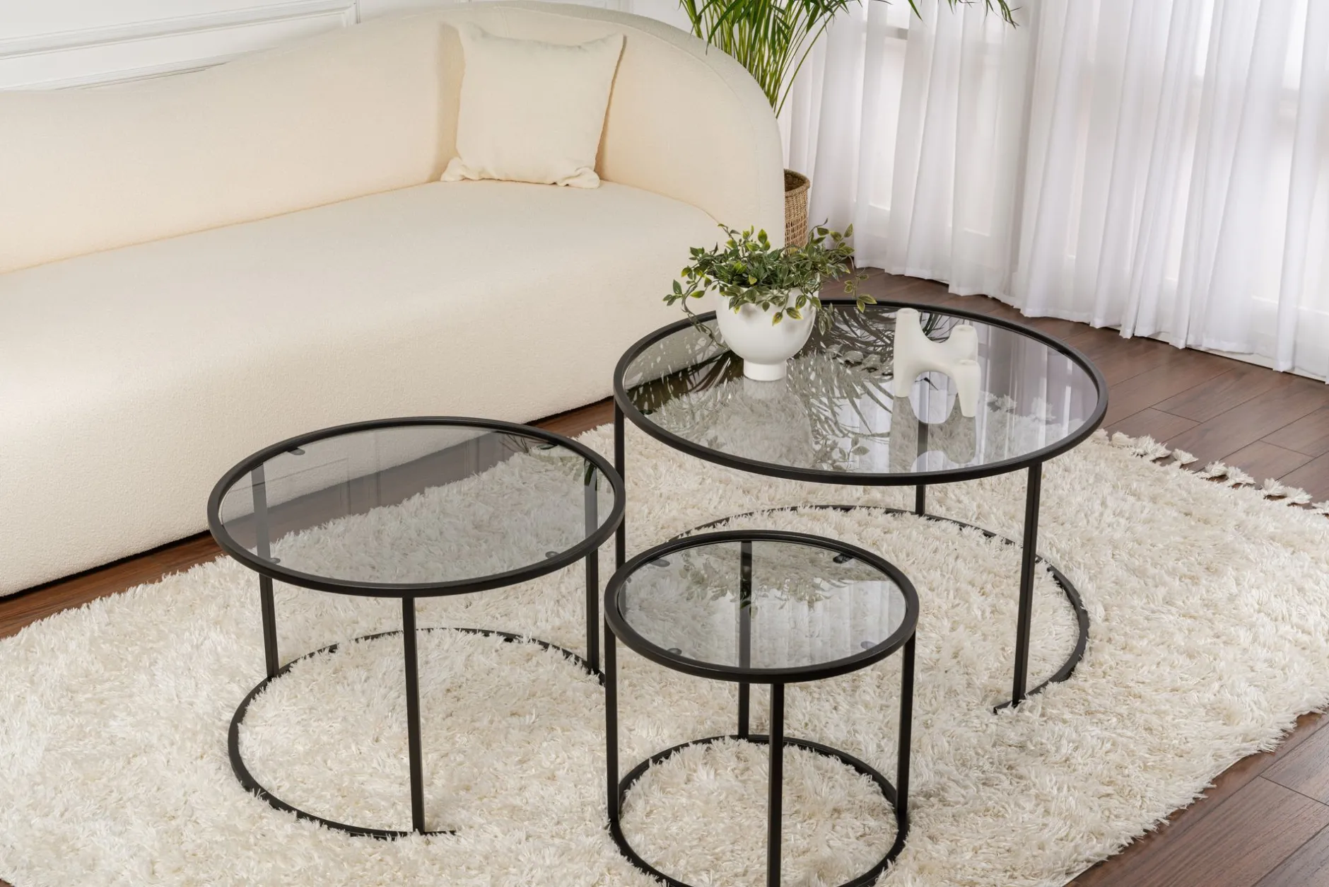 Couchtisch-Set Aurum - 100% TEMPERED GLASS - Schwarz - 43 x 80 x 80 cm