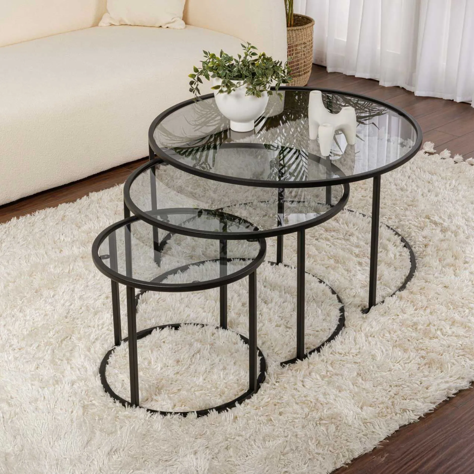 Couchtisch-Set Aurum - 100% TEMPERED GLASS - Schwarz - 43 x 80 x 80 cm