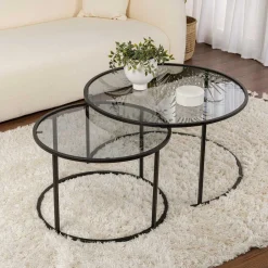 Couchtisch-Set Aurum - 100% TEMPERED GLASS - Schwarz - 43 x 80 x 80 cm