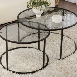 Couchtisch-Set Aurum - 100% TEMPERED GLASS - Schwarz - 43 x 80 x 80 cm