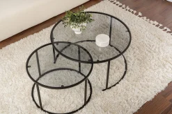 Couchtisch-Set Aurum - 100% TEMPERED GLASS - Schwarz - 43 x 80 x 80 cm