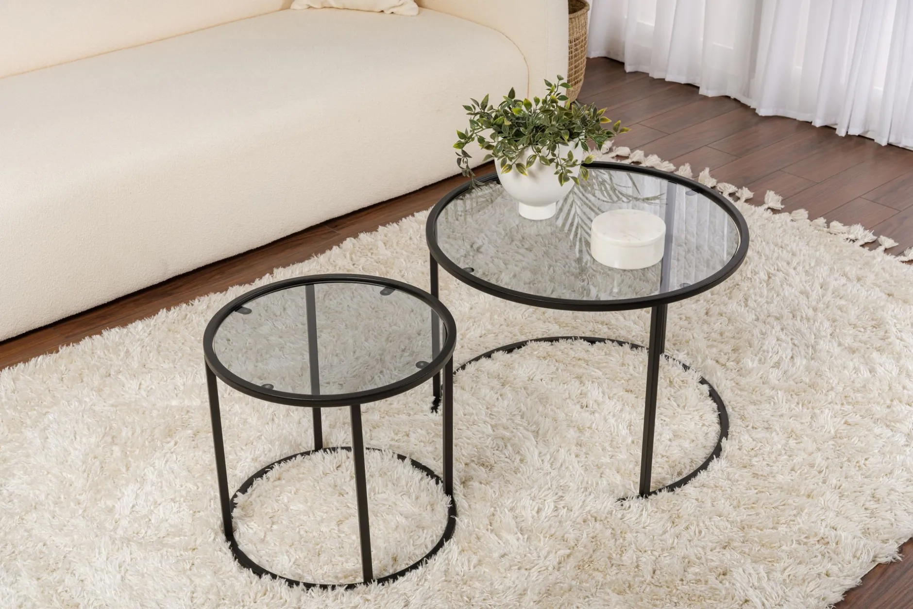 Couchtisch-Set Aurum - 100% TEMPERED GLASS - Schwarz - 43 x 60 x 60 cm
