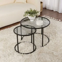 Couchtisch-Set Aurum - 100% TEMPERED GLASS - Schwarz - 43 x 60 x 60 cm