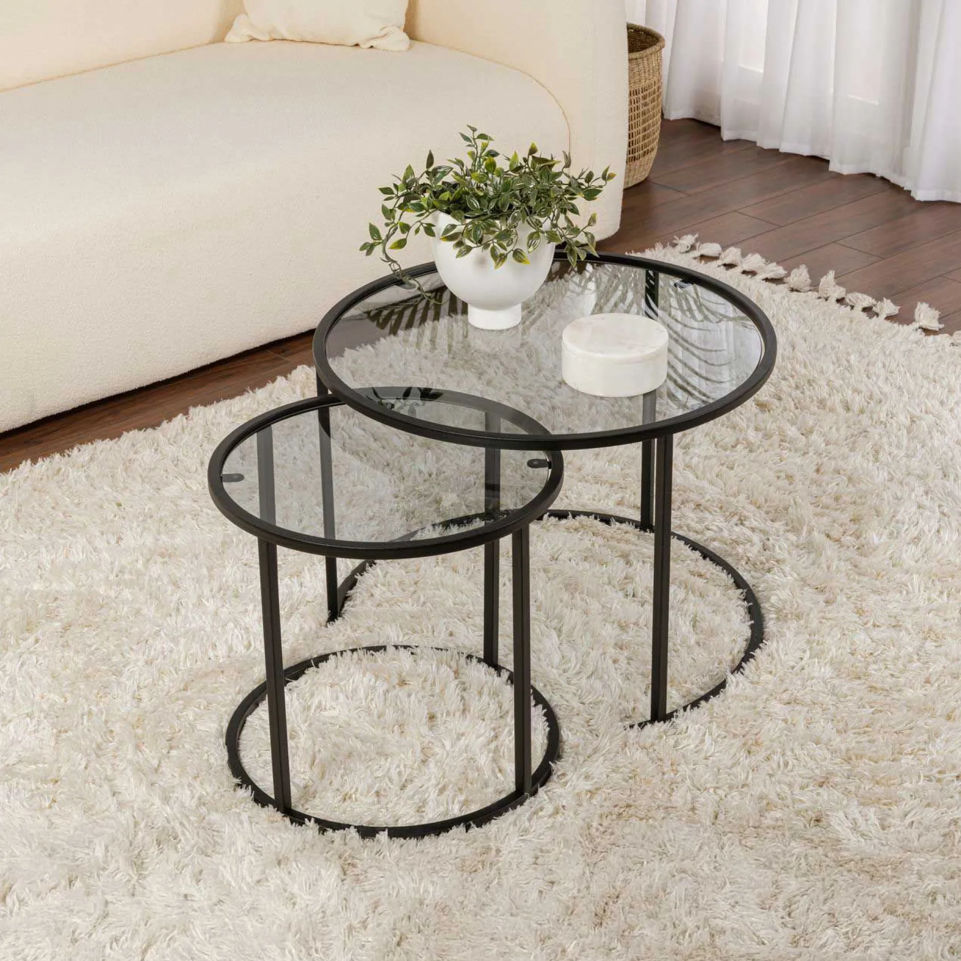 Couchtisch-Set Aurum - 100% TEMPERED GLASS - Schwarz - 43 x 60 x 60 cm