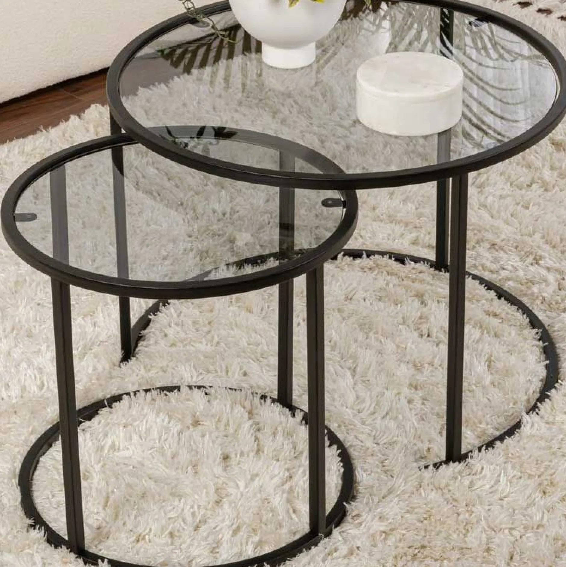 Couchtisch-Set Aurum - 100% TEMPERED GLASS - Schwarz - 43 x 60 x 60 cm