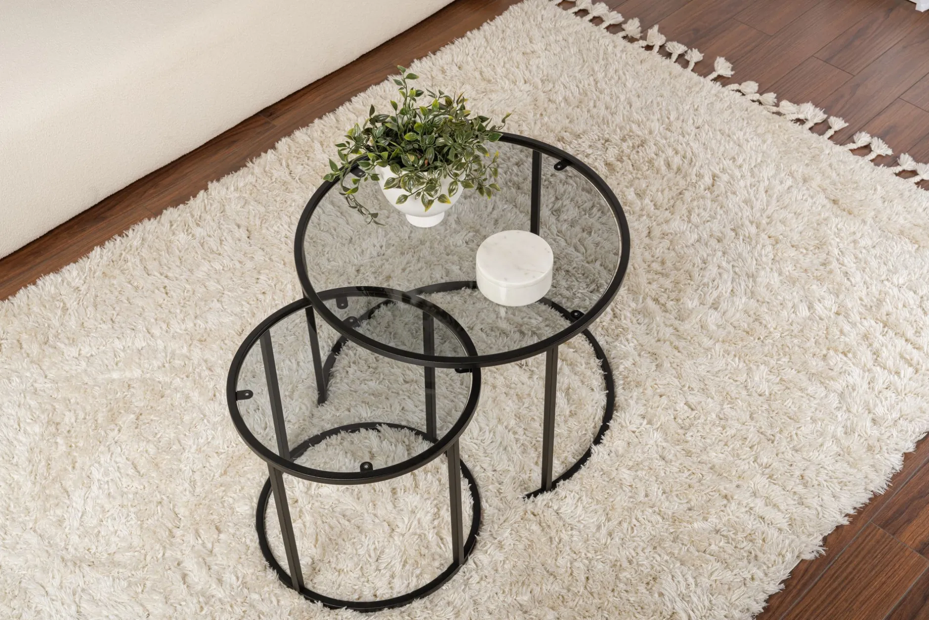 Couchtisch-Set Aurum - 100% TEMPERED GLASS - Schwarz - 43 x 60 x 60 cm