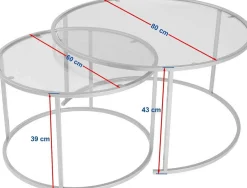 Couchtisch-Set Aurum - 100% TEMPERED GLASS - Schwarz - 43 x 80 x 80 cm