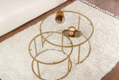 Couchtisch-Set Aurum - 100% TEMPERED GLASS - Gold - 43 x 80 x 80 cm