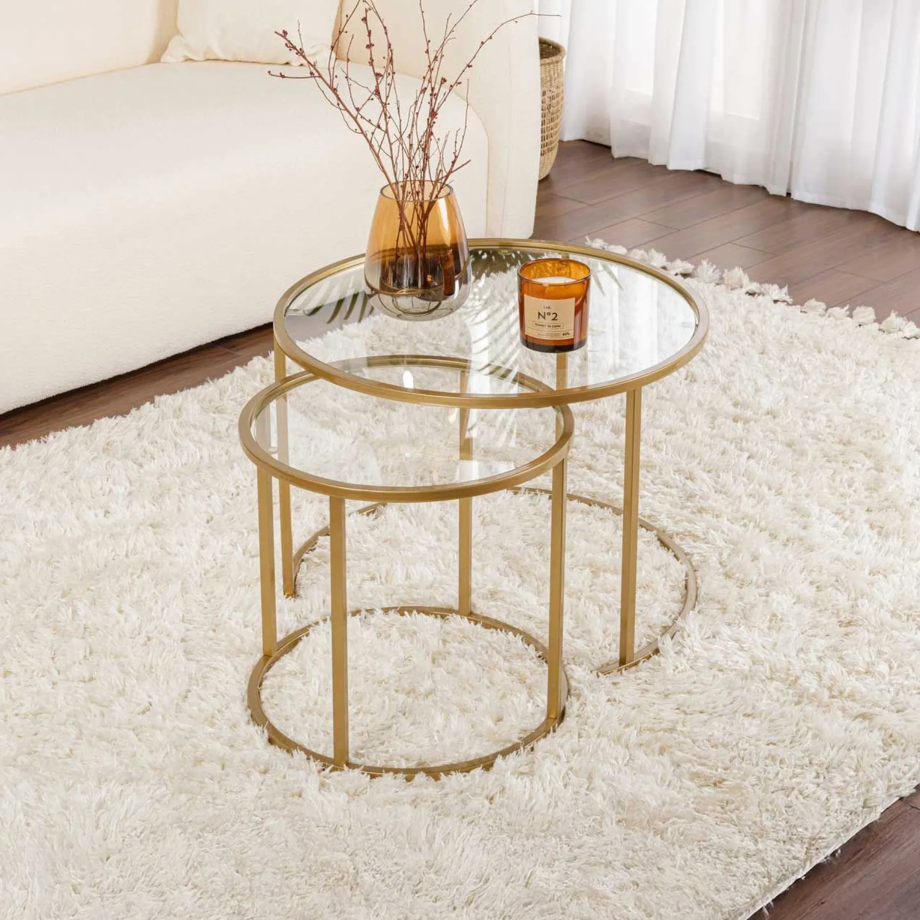 Couchtisch-Set Aurum - 100% TEMPERED GLASS - Gold - 43 x 60 x 60 cm