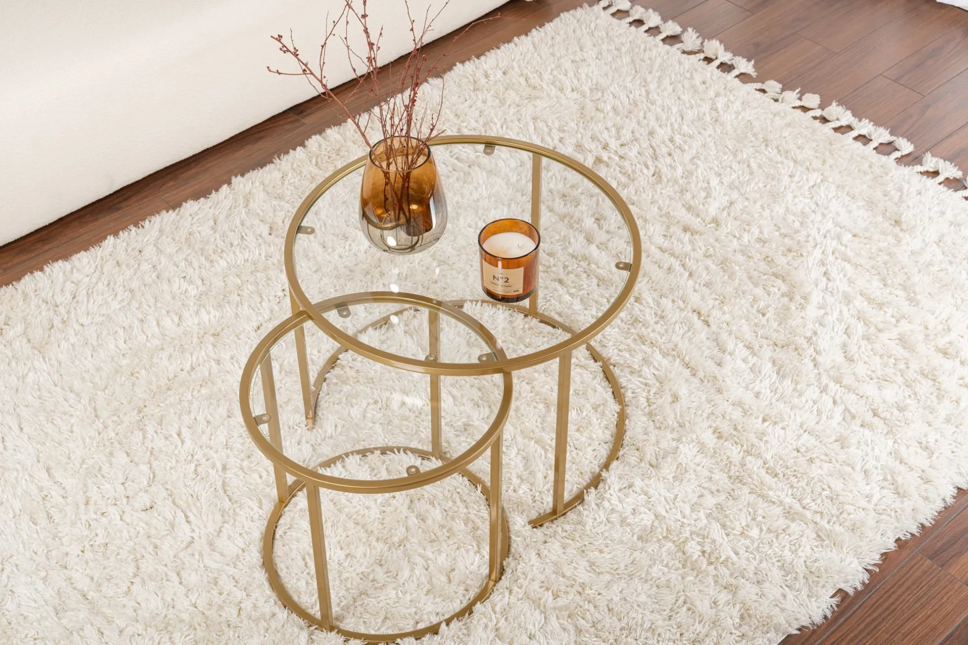 Couchtisch-Set Aurum - 100% TEMPERED GLASS - Gold - 43 x 60 x 60 cm
