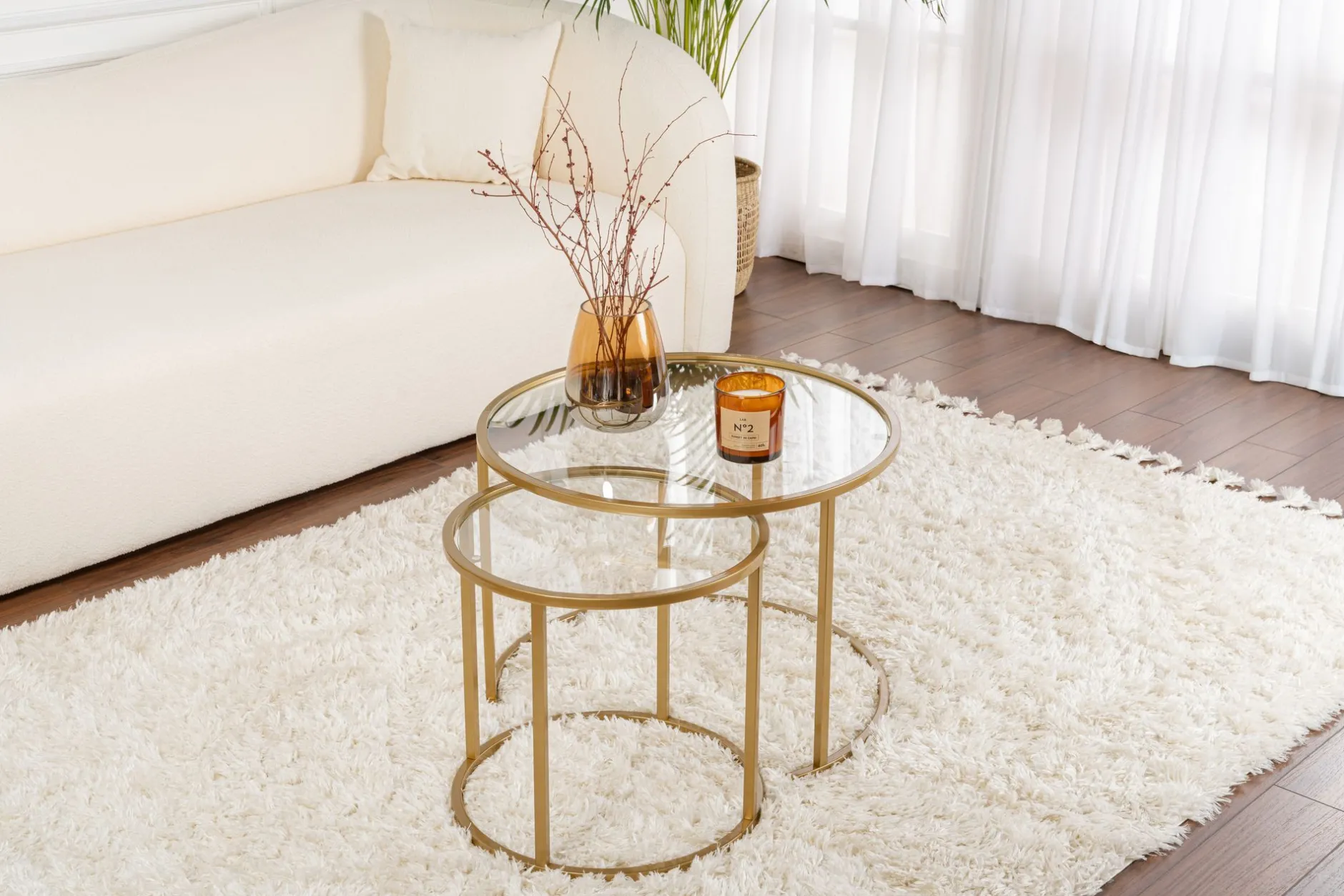 Couchtisch-Set Aurum - 100% TEMPERED GLASS - Gold - 43 x 60 x 60 cm