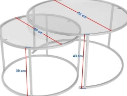 Couchtisch-Set Aurum - 100% TEMPERED GLASS - Gold - 43 x 80 x 80 cm