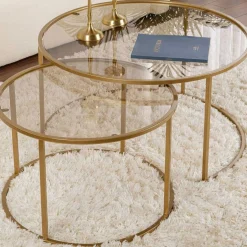 Couchtisch-Set Aurum - 100% TEMPERED GLASS - Gold - 43 x 80 x 80 cm
