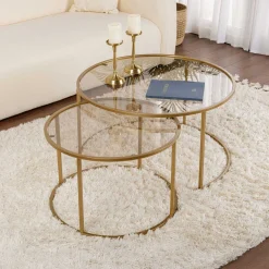 Couchtisch-Set Aurum - 100% TEMPERED GLASS - Gold - 43 x 80 x 80 cm