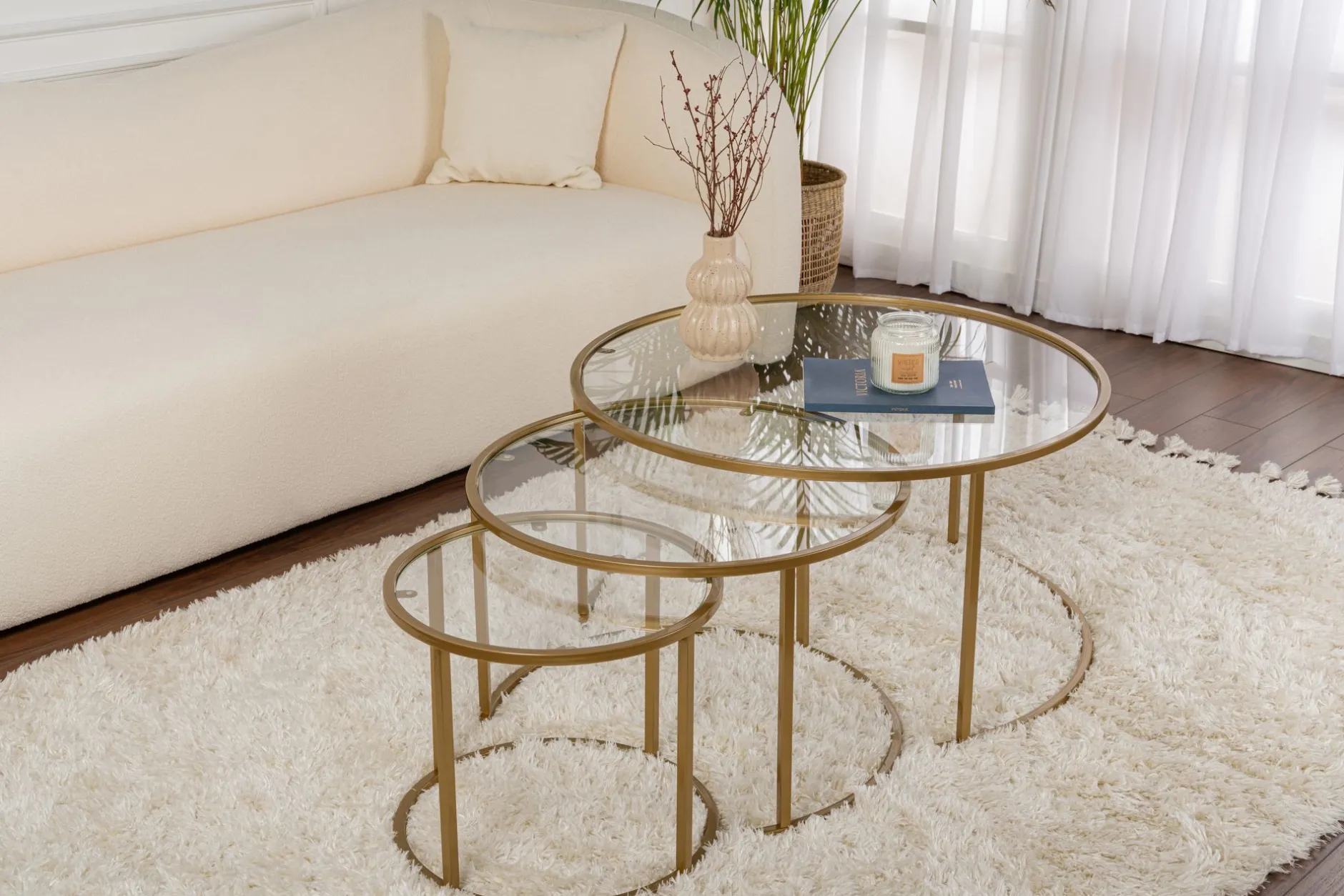 Couchtisch-Set Aurum - 100% TEMPERED GLASS - Gold - 43 x 80 x 80 cm