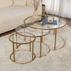 Couchtisch-Set Aurum - 100% TEMPERED GLASS - Gold - 43 x 80 x 80 cm