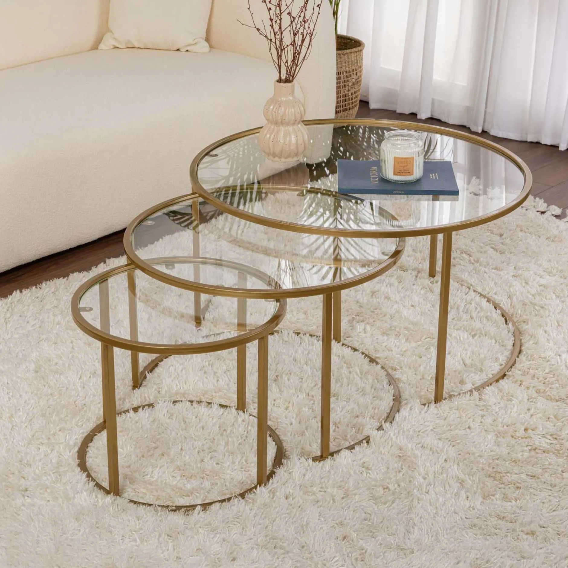 Couchtisch-Set Aurum - 100% TEMPERED GLASS - Gold - 43 x 80 x 80 cm