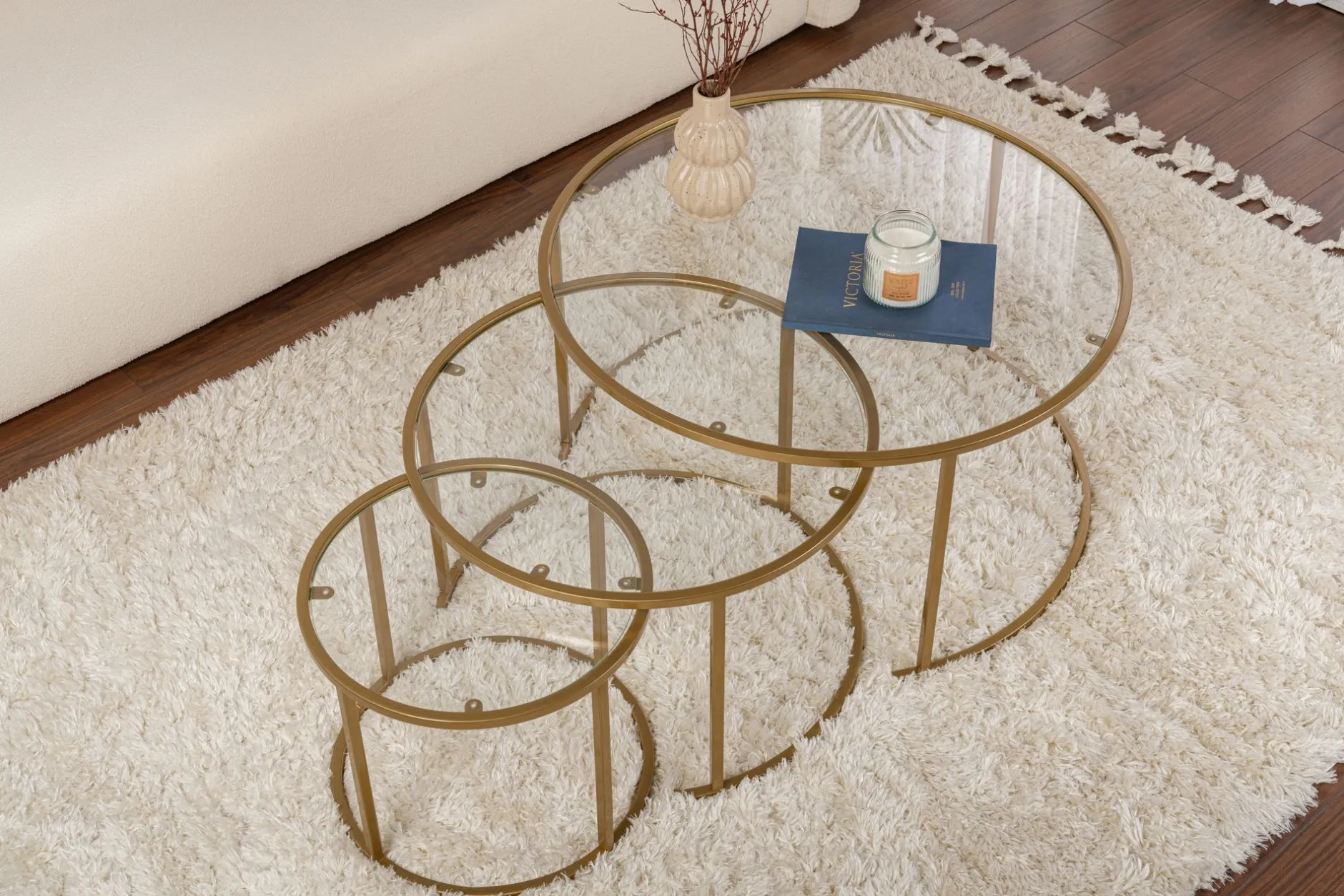 Couchtisch-Set Aurum - 100% TEMPERED GLASS - Gold - 43 x 80 x 80 cm
