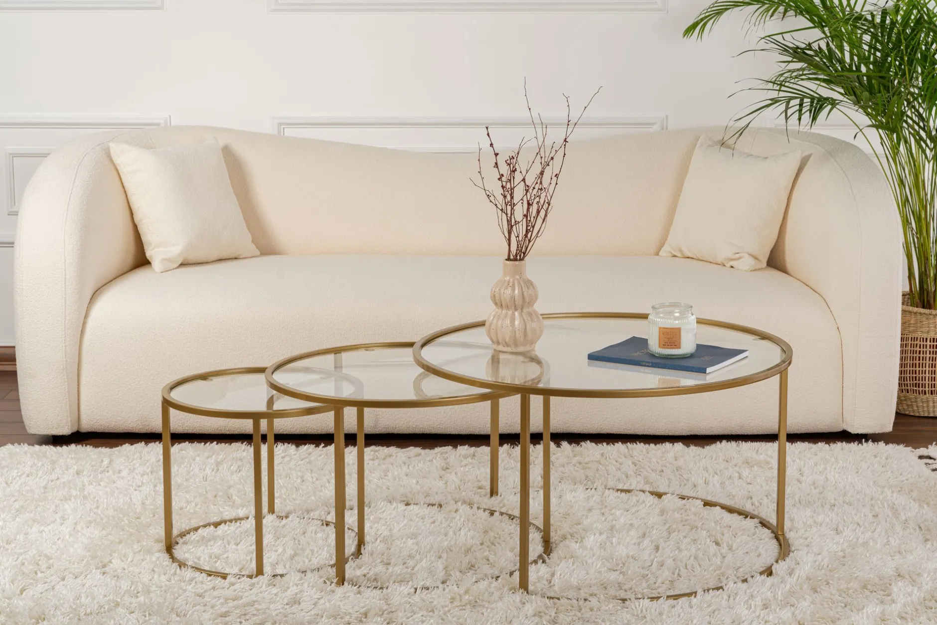 Couchtisch-Set Aurum - 100% TEMPERED GLASS - Gold - 43 x 80 x 80 cm