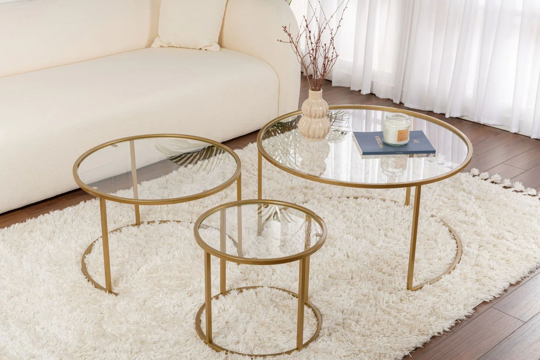 Couchtisch-Set Aurum - 100% TEMPERED GLASS - Gold - 43 x 80 x 80 cm