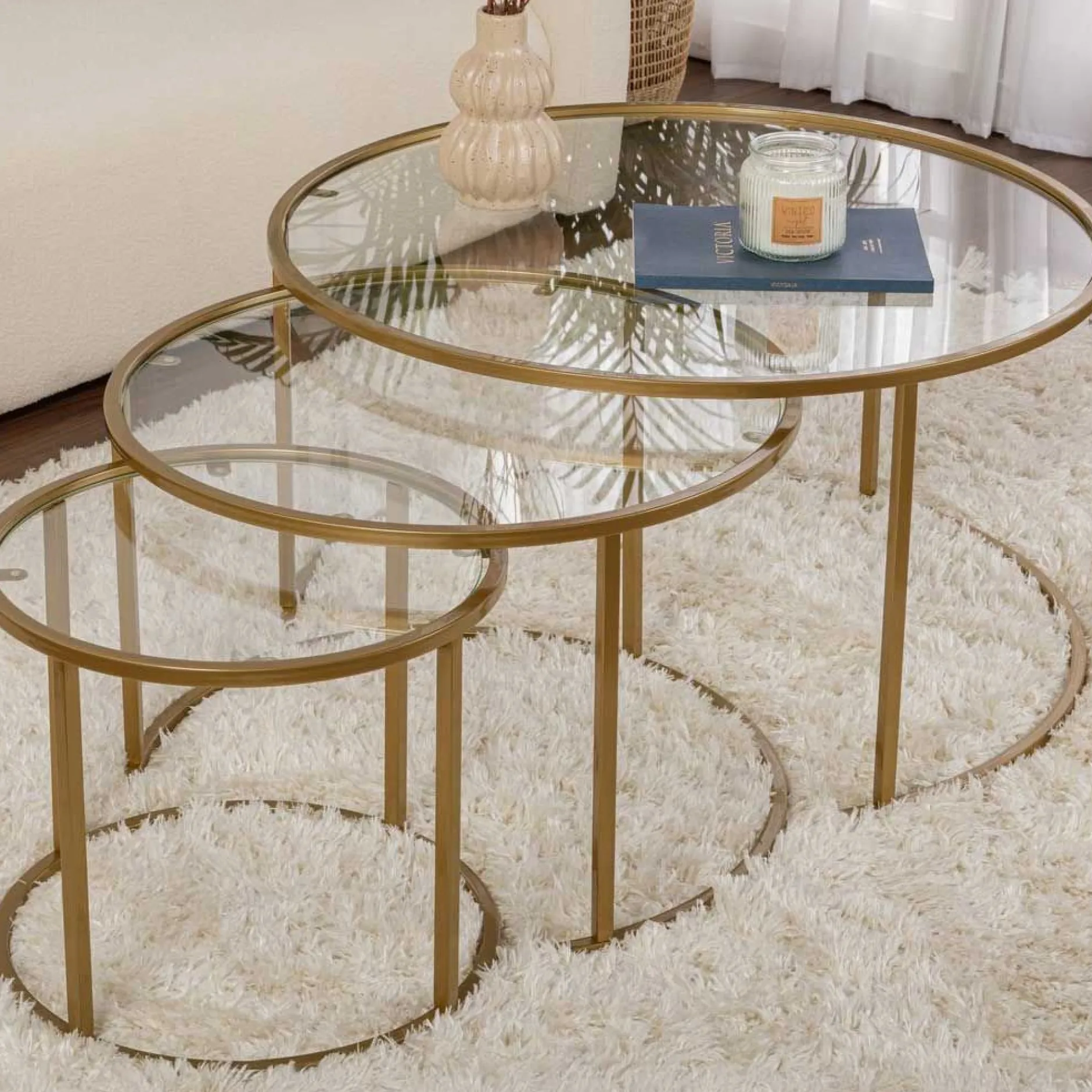 Couchtisch-Set Aurum - 100% TEMPERED GLASS - Gold - 43 x 80 x 80 cm