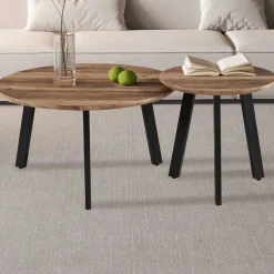 Couchtisch-Set Aziz - Ø50x50cm und Ø80x45cm - Mangoholz/schwarz