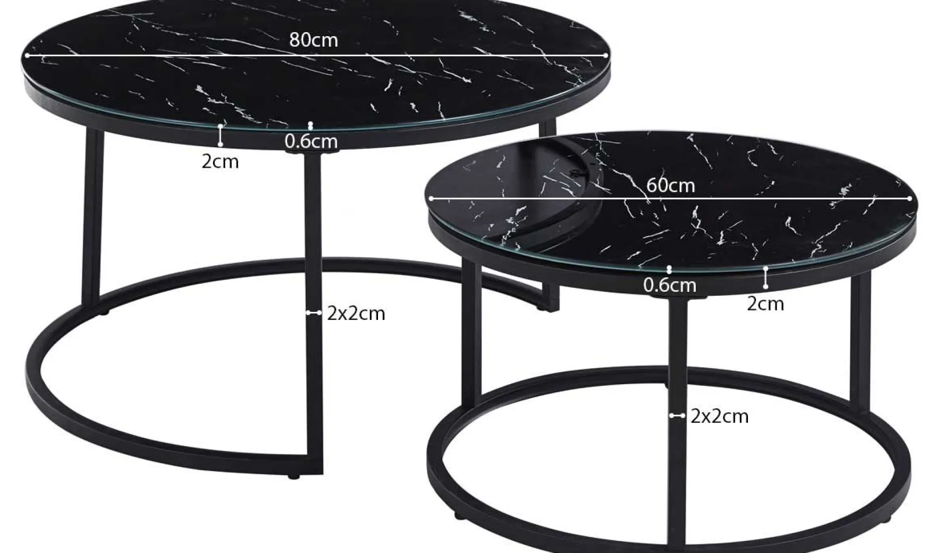 Couchtisch-Set Boston Dekor Marmor Schwarz