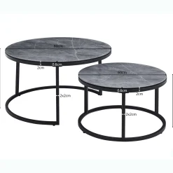 Couchtisch-Set Boston Ø80 und Ø60cm - grauer Marmor