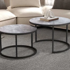 Couchtisch-Set Boston Ø80 und Ø60cm - grauer Marmor