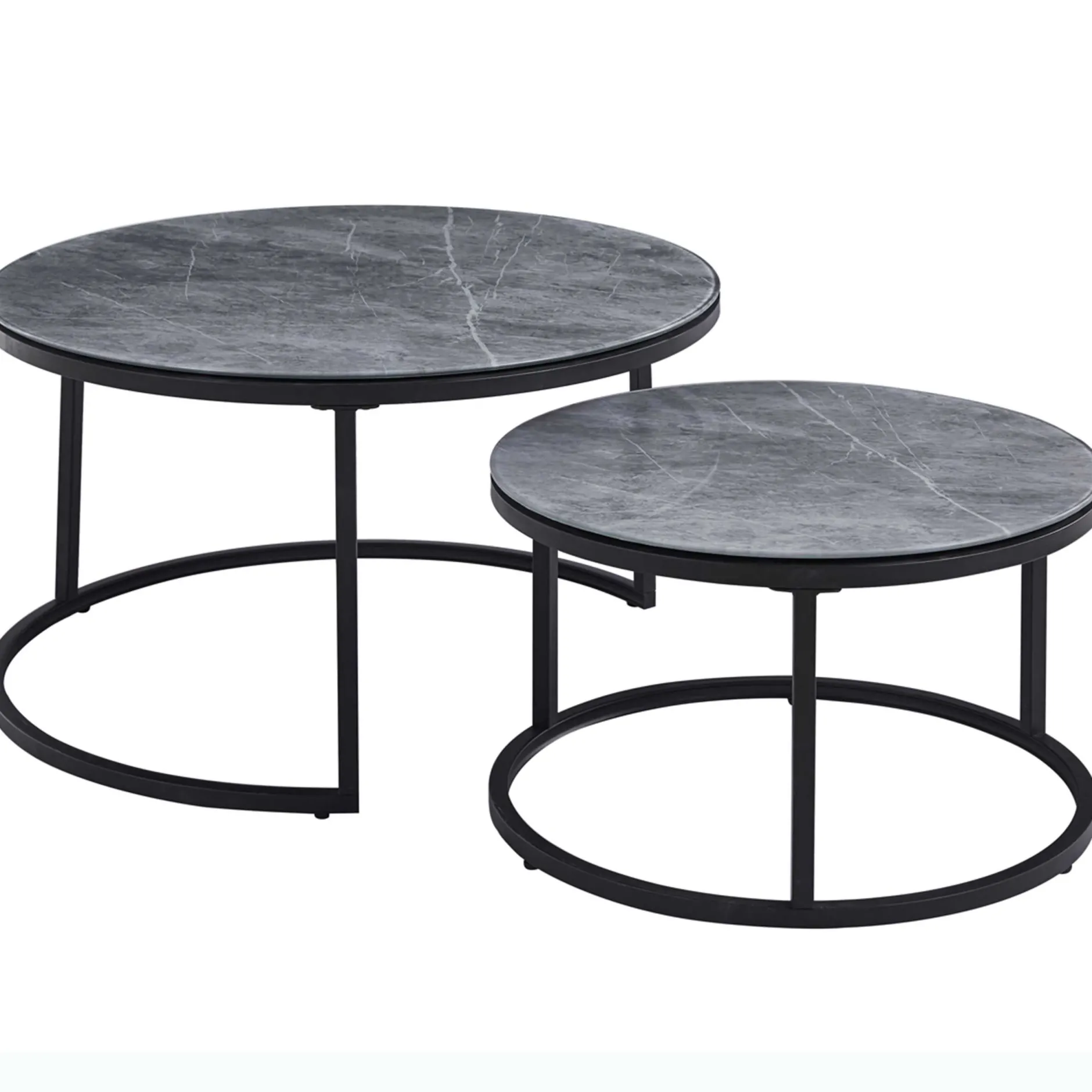 Couchtisch-Set Boston Ø80 und Ø60cm - grauer Marmor