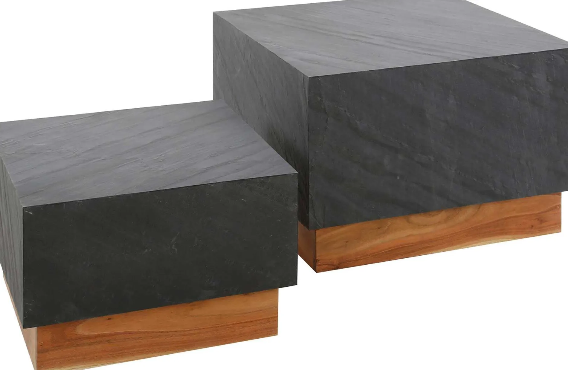 Couchtisch-Set Boxy-Schiefer/Akazie