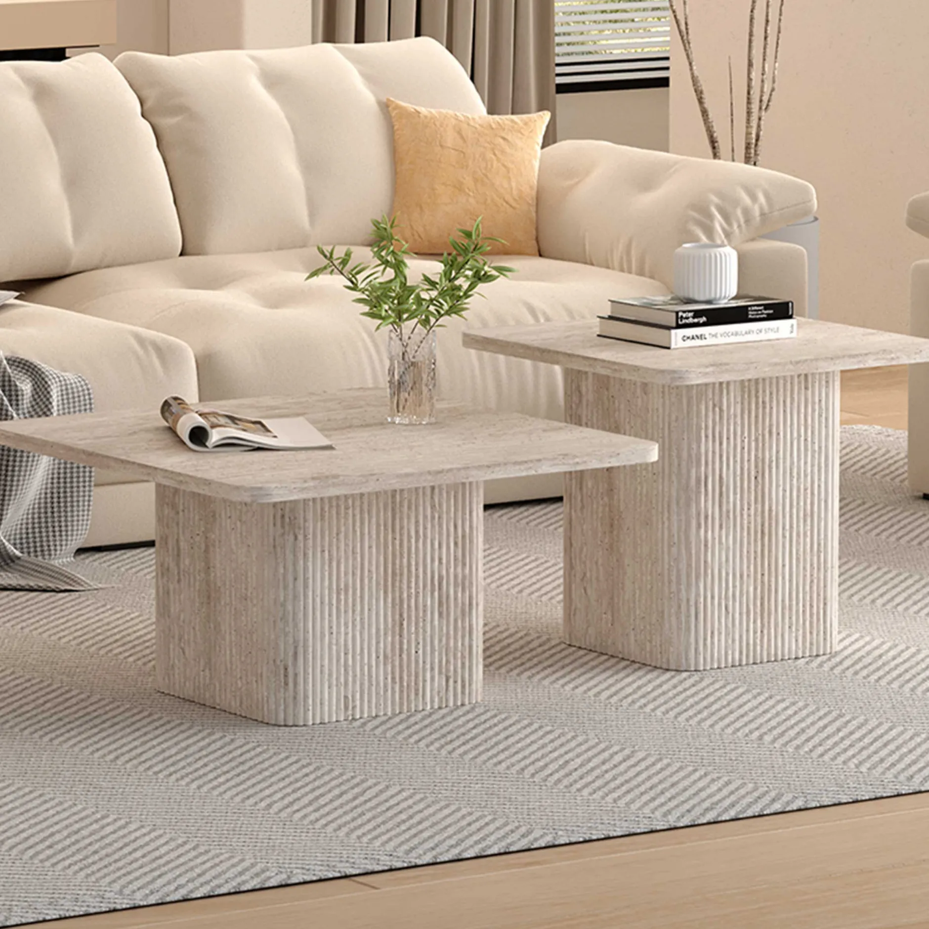 Couchtischset Destiny | 60 x 60 x 52 cm / 80 x 80 x 42 cm | Beigefarbenes Design