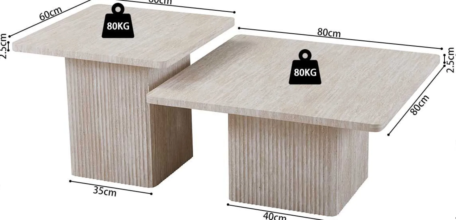 Couchtischset Destiny | 60 x 60 x 52 cm / 80 x 80 x 42 cm | Beigefarbenes Design