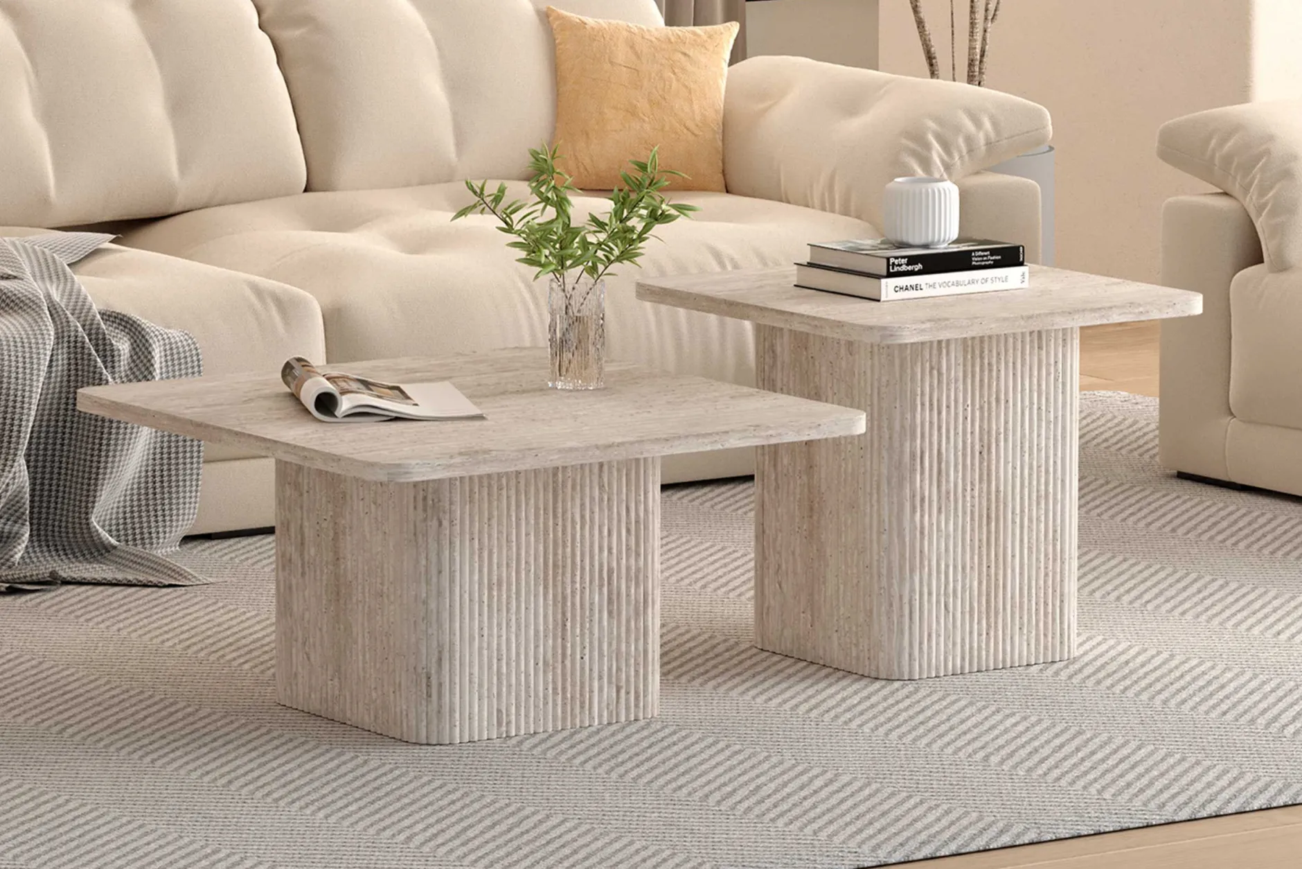 Couchtischset Destiny | 60 x 60 x 52 cm / 80 x 80 x 42 cm | Beigefarbenes Design