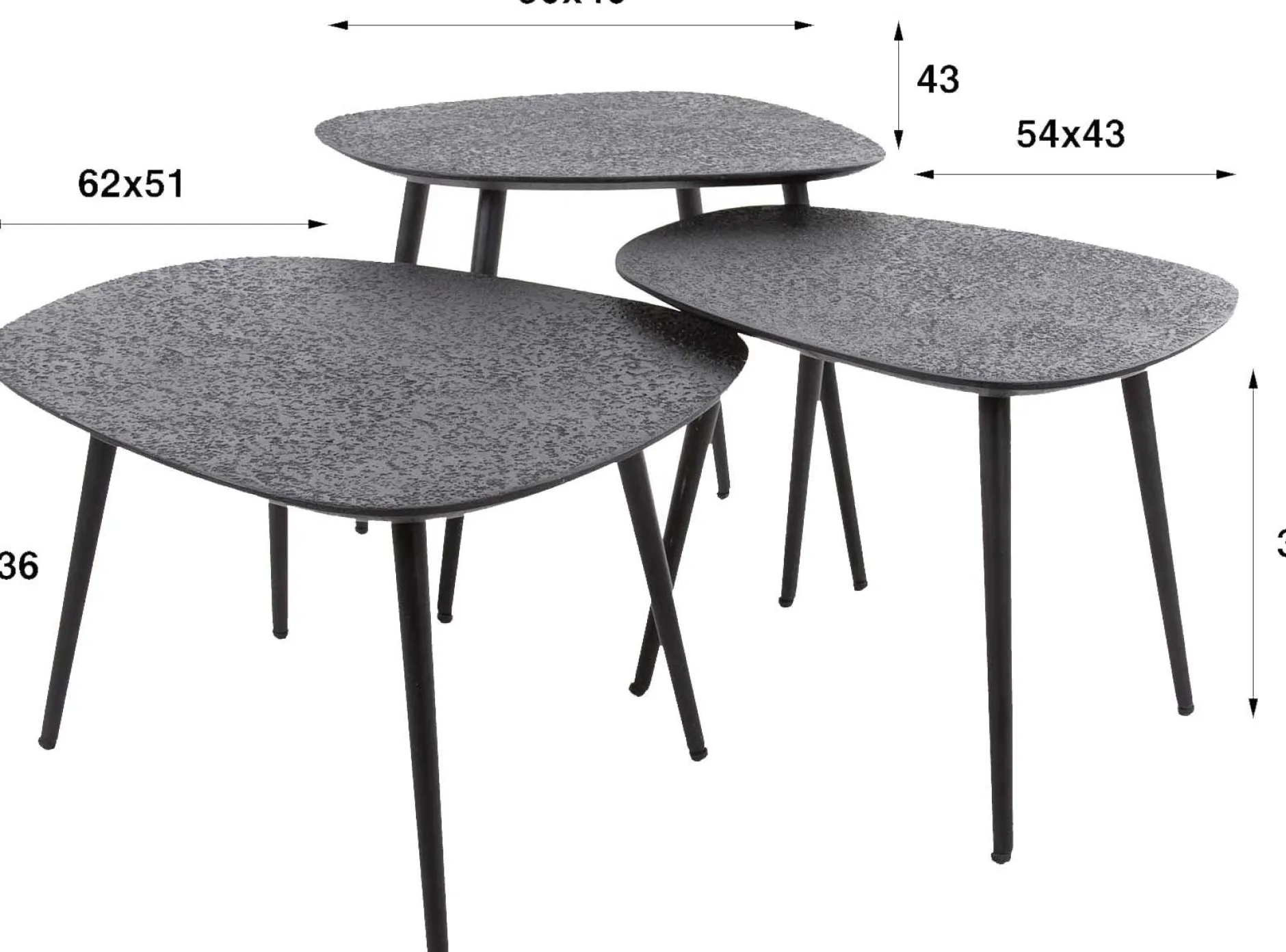 Couchtisch-Set Dragusin | 62 x 51 x 36 cm | Schwarz