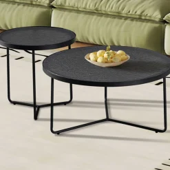 Couchtisch-Set Melia - Ø50x50cm und Ø80x40cm - Glas - schwarz
