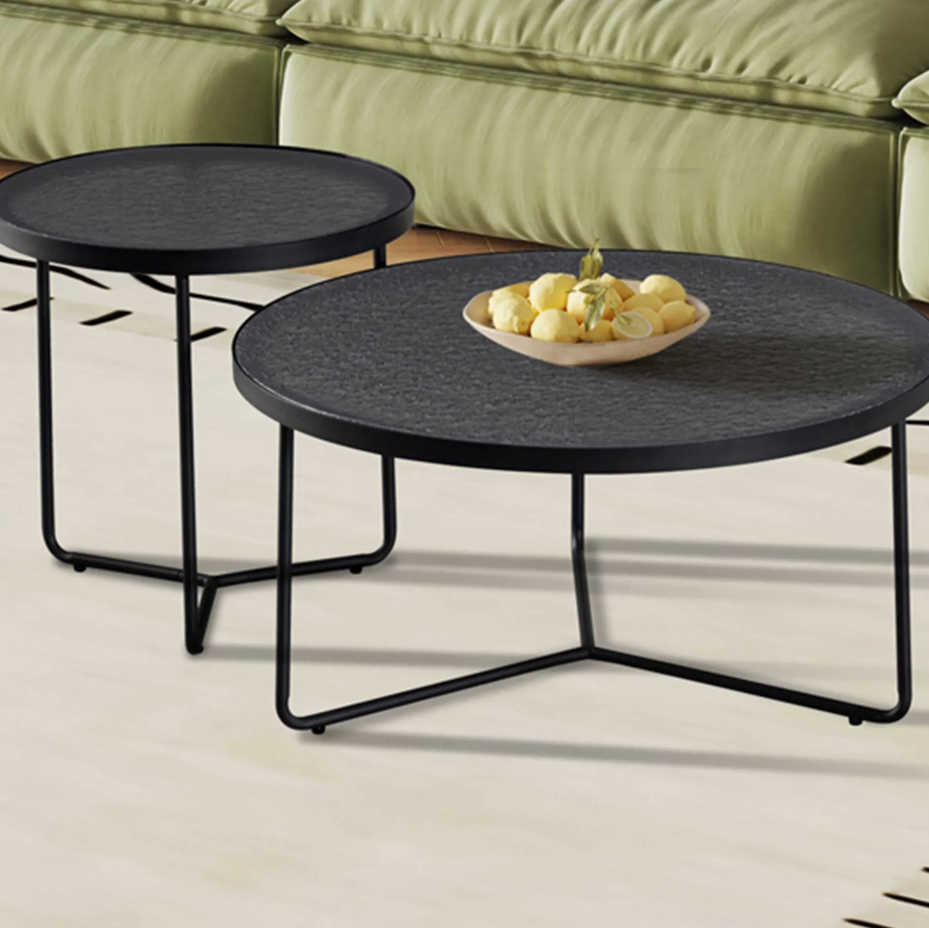 Couchtisch-Set Melia - Ø50x50cm und Ø80x40cm - Glas - schwarz