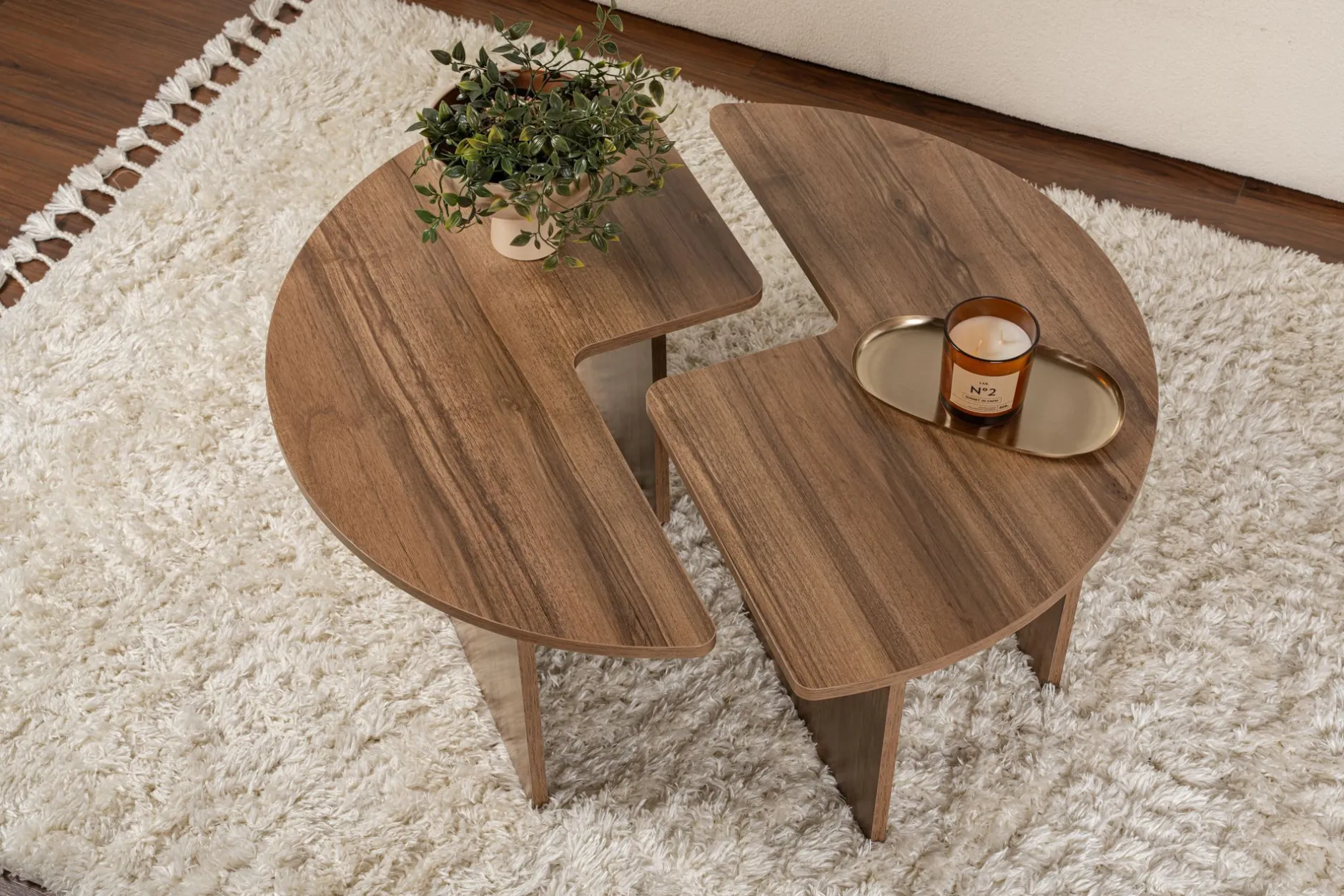 Couchtisch-Set Moira - Ø90x41cm - 2 Tische - Walnuss-Dekor