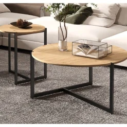 Couchtisch-Set Pola | Ø80 x 40 cm; Ø45 x 50 cm | Design Old Oak