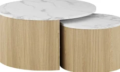 Couchtisch-Set Rowan - Ø80x42cm und Ø50x37cm - Eiche Dekor/Marmor