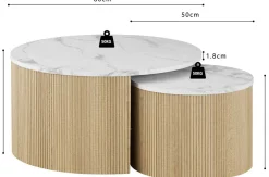Couchtisch-Set Rowan - Ø80x42cm und Ø50x37cm - Eiche Dekor/Marmor