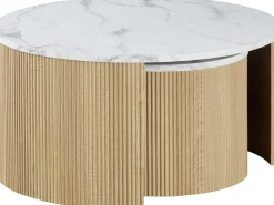 Couchtisch-Set Rowan - Ø80x42cm und Ø50x37cm - Eiche Dekor/Marmor