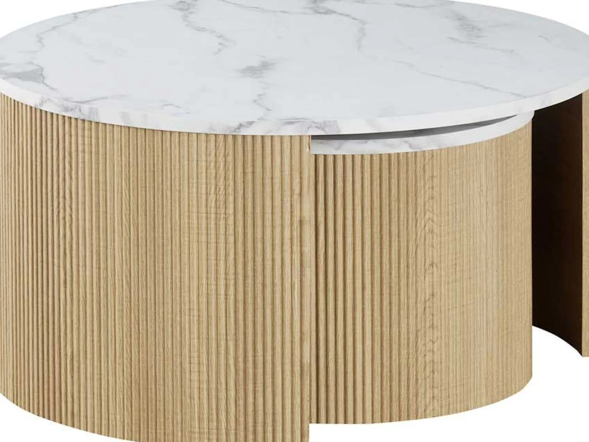 Couchtisch-Set Rowan - Ø80x42cm und Ø50x37cm - Eiche Dekor/Marmor
