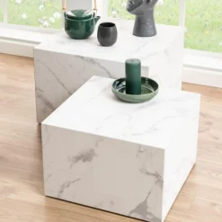 Couchtisch Set Würfel (2 Stück, 58x58x40 cm) - weiße Marmor