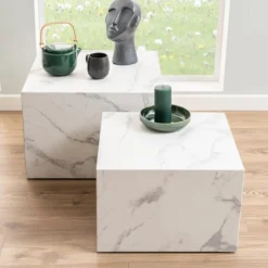 Couchtisch Set Würfel (2 Stück, 58x58x40 cm) - weiße Marmor