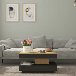 Couchtisch Soho 78x78 cm mit ausziehbarer Tischplatte - beige/ dunkelgrau