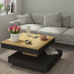 Couchtisch Soho 78x78 cm mit ausziehbarer Tischplatte - beige/ dunkelgrau