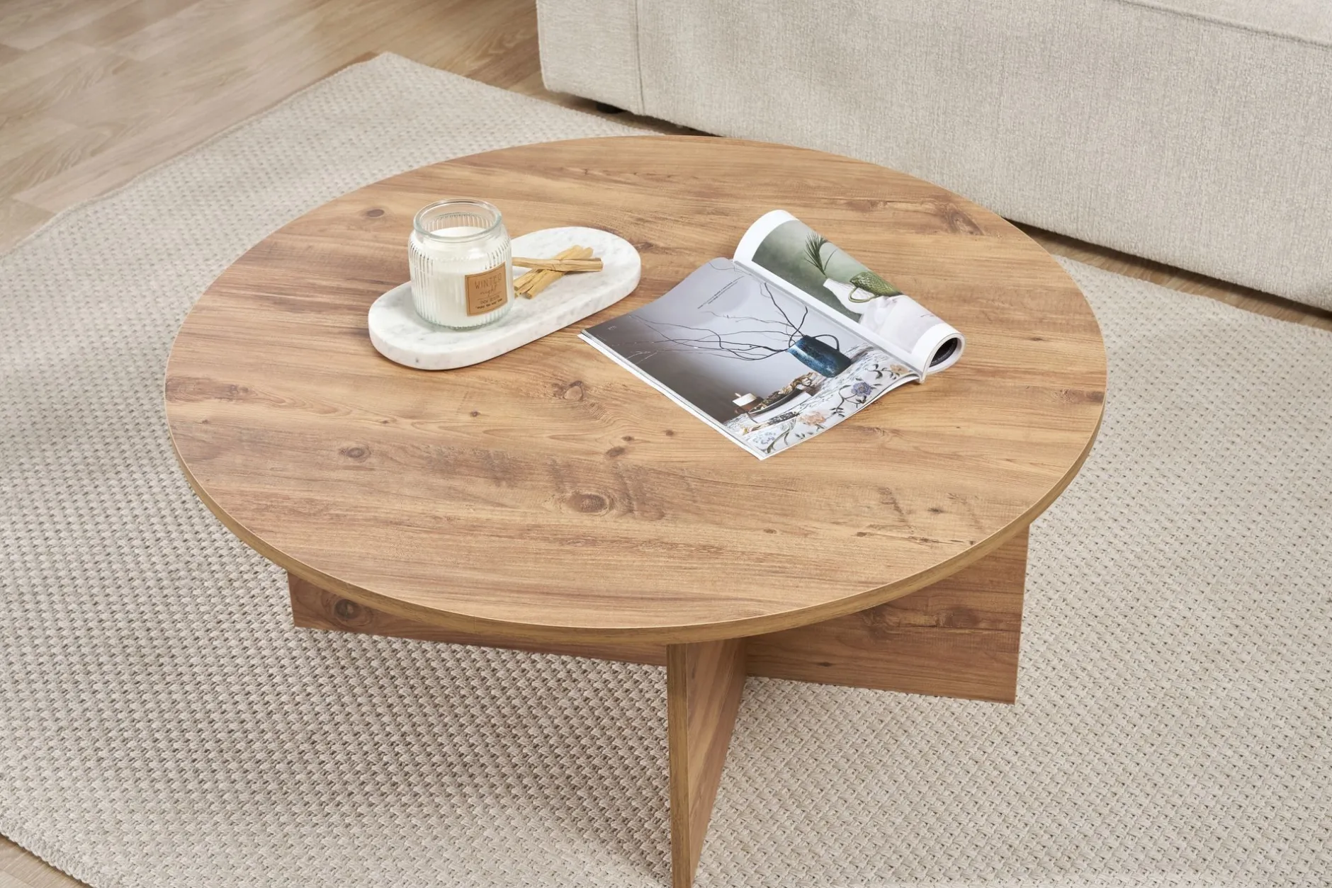 Couchtisch Soleil - 100% MELAMINE - Atlantik-Kiefer - 40 x 90 x 90 cm